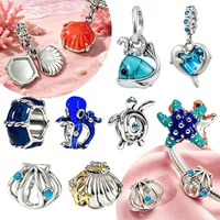 S925 Silver Sea Life Themed Beads Fit Bracelet Bag Keychain Charms Hollow Shell Heart Dolphin Turtle Pendant Jewelry Making