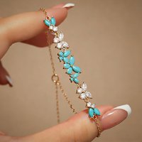 New Fashion Butterfly Crystal Zircon Turquoise Stone Bracelet for Women Girls Sweet Purple CZ Bracelet Wedding Jewelry Gifts