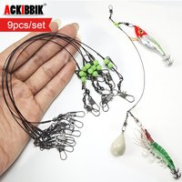 9Pcs Luminous Squid Jig Fishing Rig Wire Leader with Swivels Snaps Glow in the Dark Cuttlefish Octopus Saltwater Tackle