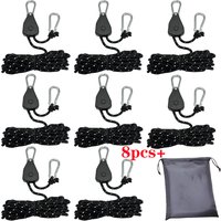 8Pcs 4m Camping Rope Tent Adjustable Rope Fastener Fixed Buckle Pulley Tensioner Ratchet Hangers Lights Camping Awning Wind Rope