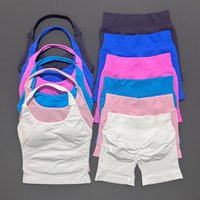 2 Pic Histello Sports Set Women Neck Halter Shockproof Longline Strappy Top Workout Scrunch Shorts Sets Fitness Clothes Gym Suit