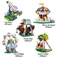 Mini Amusement Park Series Building Block Ferris Wheel Carousel Blocks Model Pirate Ship Big Swinging Self Assembly Bricks Toy