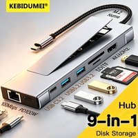 KEBIDUMEI 9-in-1 M.2 SSD HUB USB C Docking Station with Disk Storage Function SSD Enclosure RJ45 HDTV 4K60Hz USB3.2 10Gbps Hub