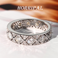 HORRIPAL D VVS1 Moissanite Ring for Men Woman S925 Sterling Silver GRA New Party Band Daily Waterproof Hiphop Cuban Fine Jewelry