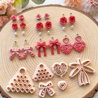 Valentine's 3D Layered Rose Bows Polymer Clay Cutters Sweet Red Bowknot Pottery Clay Earrings Jewelry Making Dangle Clay Tools