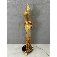 Luxurious Gold Strapless Dress Women Sexy Sheer Mesh Full Crystal Beaded Leaf Form-Fitting Mermaid Formal Event Party Costume