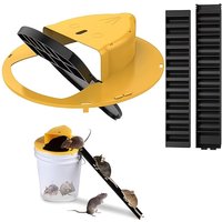 Self-resetting humane rat trap, reusable rodent control, balanced bucket lid trap with double inlet for indoor and outdoor use