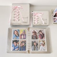 A5 A7 Silver PU Leather Photocard Binder Album Photos Cards Book Pink Bowtie Decor Instax Mini Collect Scrapbooking Scrap Album