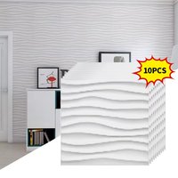10pcs Wall Renovation 3D PVC Wave Board Texture Wall Panel Non-self-adhesive Art Ceramic Tile Wallpaper Room Bathroom,30cmx30cm