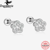 Trustdavis Real 999 Silver Luxury and Stylish Flower Zircon Stud Earrings for Women Daily Wear Jewelry Gift DS4894