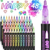 8-48 Colors Double Line Outline Marker Shimmer Outline Marker Pen Set Glitter Writing Drawing Pen for Birthday Greeting Card DIY