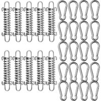 Camping Tent Wind Rope Spring Buckle Tent Tensioner Camping Deck Pegs with Carabiner Clips Awning Tightener Fixed Hook