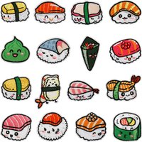 16pcs Kawaii Sushi Patches ๐ฃ DIY Your Style! Instant Outfit Upgrade โก DIY Cuties for Bags/Clothes