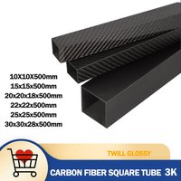 1Pcs Rectangle 3K Full Carbon Fiber Square Tube Glossy Surface High Strength Pipe Length 500mm OD 10mm 15mm 20mm 22mm 25mm 30mm