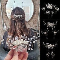3pc Fashion Bridal Wedding Pearl Flower Hair Comb&Hair Pin Set Elegant Crystal Hair Clips Bridesmaids Jewelry Hair Accessories
