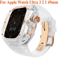 Luxury Transparent Case Mod Kit for Apple Watch Ultra 3 49mm Stainless Steel Buckle Band for iWatch Ultra 2/1 49MM Modification