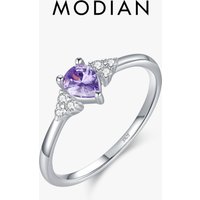 MODIAN 925 Sterling Silver Water Drop Cocktail Ring Classic Prong Purple Cubic Zirconia Rings For Women Female Fine Jewelry
