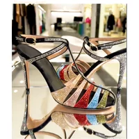 Full Of rhinestones Round Head Hollow Out New Model Luxury Sandals Asakuchi One-strip Clasp Stilettos Banquet Women's High Heels
