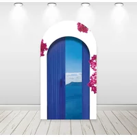 Mehofond Custom 2-Sided Blue Arch Door Flowers Birthday Bride Shower Wedding Cover Chiara Arch Wall Background Decor Backdro