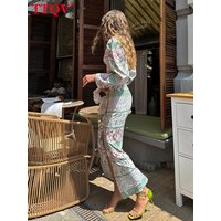 TTQV Fashion Slim Print 2 Piece Set Woman 2025 Elegant Chic Long Sleeve Crop Top With High Waist Slit Long Skirt Set Female