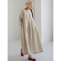 High-End Japanese Style plus Size Dress round Neck Over-Knee Long Skirt Elegant Forest System Maxi Skirt Spring Season