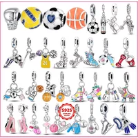 Original New 925 Sterling Silver Charms Beads Basketball Football Sports Series Fit Original Bracelet DIY Women Jewelry Gift