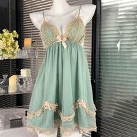 Lace Bowknot Women's Pajama Dress Flower Ruffle Suspender Nightdress Sleeveless Sleepwear Sling Nightgown with Pads Summer
