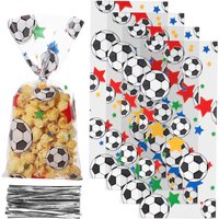 50pcs Soccer Football-Themed Transparent Gift Bags Soccer Star Patterns Football Events Birthday Party Candy Snack Packing Bags