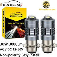 30W 1200LM H6 BA20D LED Motorcycle Headlight Bulb P15D-25-3 Hi-Lo Beam 6000K White CSP AC/DC 12-80V with Fan for 50cc Scooter