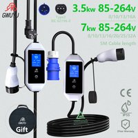 GWUYU Portable EV Charger 3.5KW/7KW Type 2 EU Standard 2.8 Inch Screen Electric Vehicle Fast Charging Cable For EV Cars