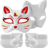 3-36PCS Rivet Therian Masks White Cat Masks Blank DIY Halloween Mask Animal Half Facemasks Masquerade Cosplay Party Decorate