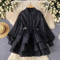 Cake Dress Women Short Dresses A Line Vestidos Y2k Streetwear Sexy Lantern Sleeve Leopard Elegant Splice Party Night Work 2026