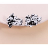 Cute Cat Pin Black White Cartoon Style Welcome to Cat Parade Meow Chemical Romance For Cat Lovers Music Fans Bag Decoration