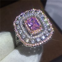 silver color designer Pink Multi Color Princess Cut Zircon Engagement Ring For Women Female Finger Lady Party Gift R4993