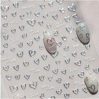 5D Love Heart White English Letter Silver Jelly Nail Art Sticker Line Geometric Pattern Shape Romantic Delicate Manicure Decals