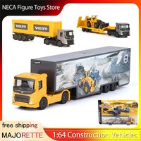 Majorette Volvo Construction Vehicles 1:64 Diecast Toy Set - Articulated Haulers Container Trucks Dumpers Mixers Alloy Model Toy