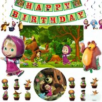 Anime Masha and The Bears Birthday decoration Balloons Masha Party Supplies Tableware Set Banner Cup Plate Cartoon Party Favors