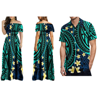Pacific Island Art Couple Clothing Short Sleeve 2024 Summer Women'S Long Dress Polynesian Dress Men'S Shirt Custom New Design