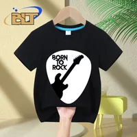 Kids T-Shirt Guitar Born to Rock Print Summer Cotton Short-Sleeved Casual Top for Boys And Girls Children's Gift