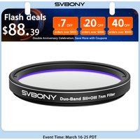 Svbony SV220 Telescope Filter SII & OIII 7nm Dual-Band 1.25"/2" Nebula Filter for Astrophotography Both in Light Polluted