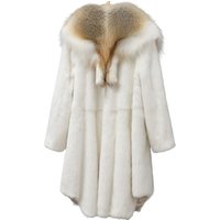 100% Mink Fur Jacket Woman Mid Length White Real Fur Coat Winter Women Clothing Furry Jackets 2025 Fox Fur Collar шуба женская