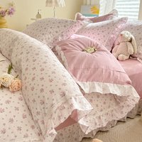 Korean Princess Style Floral Lace Ruffled 100% Cotton Bedding Set Soft & Comfortable Luxury Home Textiles, Cute Duvet Covers Set image 4
