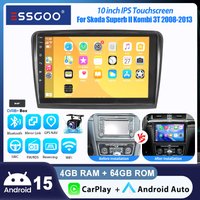 ESSGOO Android15 Autoradio 10" 4+64 GB für Skoda Superb II 2008-2015 GPS Navigation WiFi Wireless CarPlay Android Auto Bluetooth RDS Mirror Link CANBUS FM Lenkradsteuerung 2+32 GB Android 14