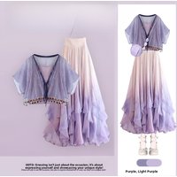 Elegant Summer Women's Ensemble with Gradient Color Block Crop Top And Long Pants National Style Open Cardigan Three-Piece Set