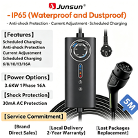 Junsun Typ 2 Tragbares EV-Ladegerät 3,6KW 7KW 11KW 22KW IP65 Wasserdicht Outdoor Modus 2 Ladekabel mit 6 8 10 13 16 20 24 32A Einstellbarem Strom, Programmierbarer Ladefunktion,