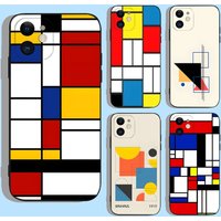 Abstract Piet Mondrian Pattern Phone Case For iPhone 17 16 15 14 13 12 11 Pro Max Mini SE 7 8 Plus 17E Shockproof Cover Fundas