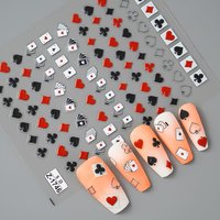 5D Embossed Playing Card Nail Art Stickers Nail Decoration DIY for Manicure Poker Suit Design Decals Self-Adhesive Stickers
