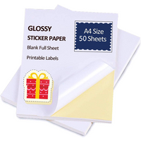 50sheets glossy stickers & A4 self-adhesive paper, printed stickers - self-adhesive stickers, bright white, quick drying