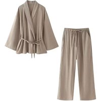 HH Women Loose Wide Leg Pant Set Fashion Lapel V Neck Long Sleeve Thin Blazer Coat With Belt 2024 Summer Ladies Solid Suit