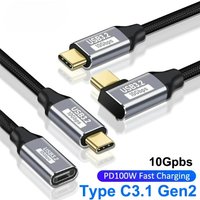 100W PD 5A Type USB C 3.1 Gen 2 Male to Female Extension Cord 90 Angle 10Gbps USB C Extender Data Cables Fast Charging Cable